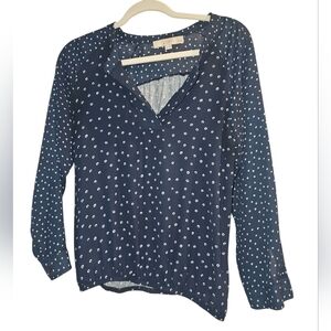 LOFT Dark Blue Blouse with White Dots
